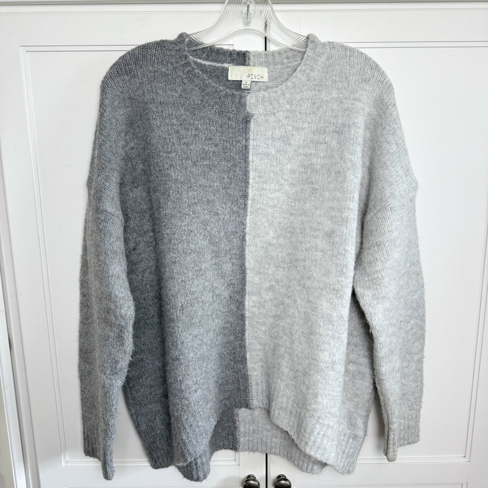 Pinch Split Colorblock Sweater in Grey Multi Sz Small Academia - Picture 2 of 13